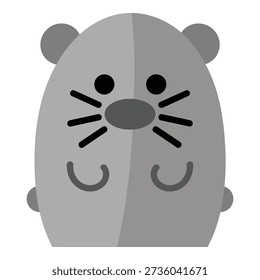 Cute gray cartoon hamster face with whiskers and ears illustration icon