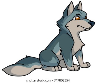 Cute gray cartoon wolf, digital vector illustration of wild animals and nature.