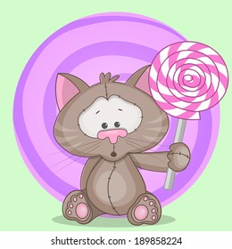 Cute gray cat with candy