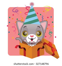 Cute gray cat celebrating