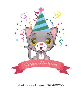 Cute gray cat celebrating New Year
