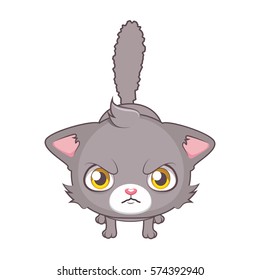 Cute gray cat character being mad