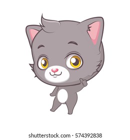 Cute gray cat character giving the thumbs up