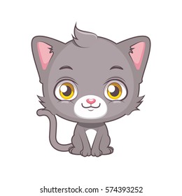 Cute gray cat character sitting and smiling