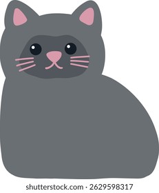 Cute gray cat with darker fur in the face loafing illustration