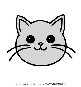 a cute gray cat face with black outlines. cat face isolated on white background. cat face illustration. cat face vektor