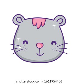 cute gray cat face cartoon animal feline on white background