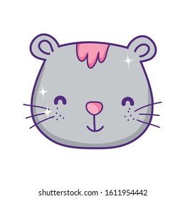 cute gray cat face cartoon animal feline on white background vector illustration