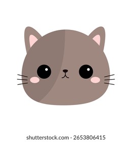 Cute gray cat face head round icon. Kawaii kitten, kitty. Cartoon funny baby character. Sad emotion. Sticker print. Flat design. White background. Isolated. Vector illustration