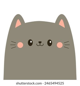 Icono de silueta de cara de gato gris lindo. Caricatura kawaii bebé personaje. Divertida cabeza de gatito. Animal doméstico. Orejas rosas, mejillas. Feliz día de San Valentín tarjeta de amor. Estampado de pegatinas. Diseño plano. Vector de fondo blanco