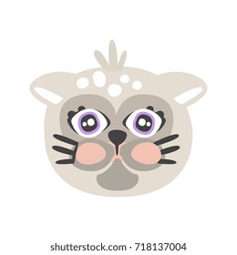 Cute gray cat head, funny cartoon animal character, adorable domestic pet vector illustration