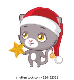Cute gray cat holding decorations