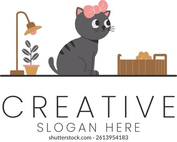 Cute gray cat illustration perfect for home decor projects and social media posts. Charming and