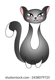 Cute gray cat isolated on white background. Vector illustration for children.