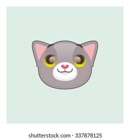 Cute gray cat mascot facial expressions - looking up