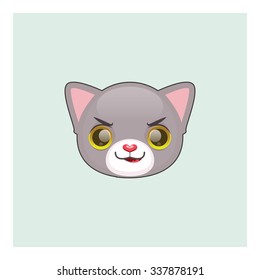 Cute gray cat mascot facial expressions - naughty