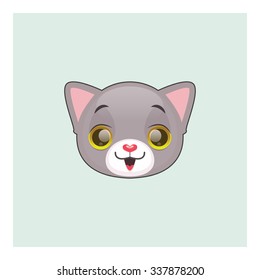 Cute gray cat mascot facial expressions - laughing