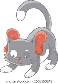 Cute Gray Cat With A Ribbon Bow	