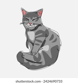 cute gray cat sleeping. continuous one line drawing. editable stroke. animal, pet, sleeping concept. vector illustration.