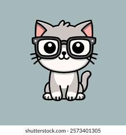 cute gray cat using glasses, vector illustration design.