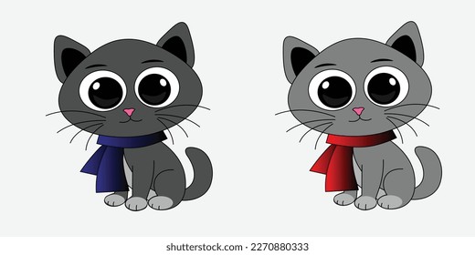 Cute Gray Cat Vector Clipart Illustration