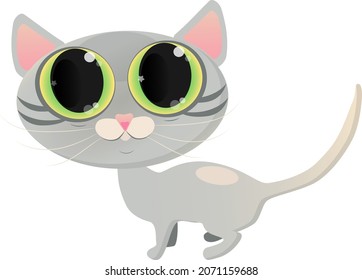 Cute gray cat. Vector drawing of a cat. For printing on paper, fabric, wallpaper.