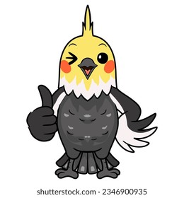 Cute gray cockatiel bird cartoon geben Daumen auf