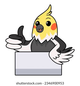 Cute gray cockatiel bird cartoon giving thumb up