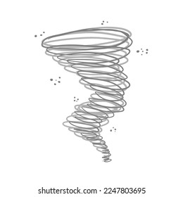 Cute gray color hurricane with sand drops, symbol of weather elements. Sketch hand drawn whirlwind sign for print design, stickers, icon decoration