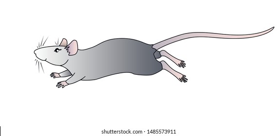 A cute gray decorative rat is skipping. Rat - symbol of 2020 by the Chinese horoscope - stock illustration