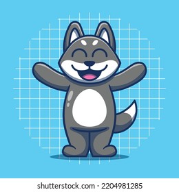 Cute gray dog mascot with happy expression