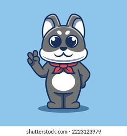 Cute gray dog mascot in peaceful pose. Vector illustration of dog mascot.