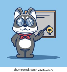Cute gray dog mascot teaching. Vector illustration of dog mascot.