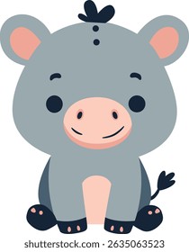 Desenho animado bonito burro cinza com sorriso amigável e cores suaves, perfeito para projetos educacionais e criativos relacionados às crianças.