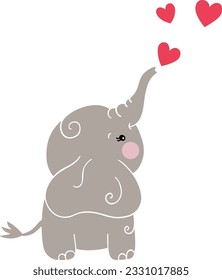 elefante gris agudo con corazones