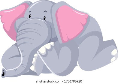 Cute gray elephant on white background illustration