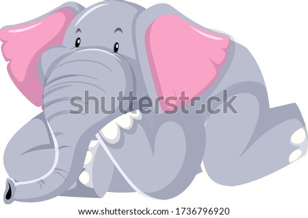 Cute gray elephant on white background illustration