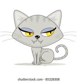 Cute gray female tabby kitten looking to the right side