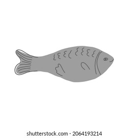 Cute gray fish cartoon, doodle. Vector illustration.