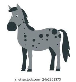 Ilustración vectorial de caballo gris lindo, aislado sobre fondo blanco. Burro en estilo plano, la agricultura rural, se puede utilizar para tarjetas de niños o carteles.