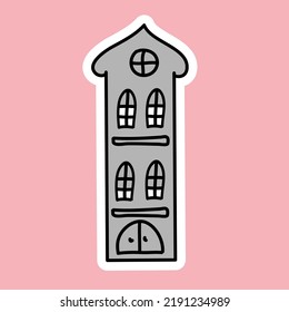 Dibujo a mano de una casa gris, ilustración infantil vectorial para diseño y decoración de papel pintado