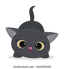 Cute gray kitten isolated on a white background. Funny pet, charming standing kitten of British breed, cute furry friend. Cartoon style, vector.