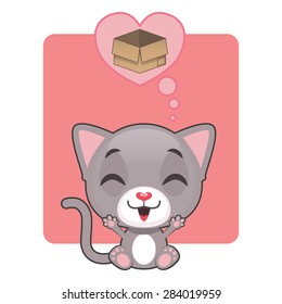 Cute gray kitten thinking of a box