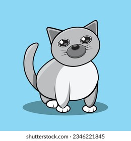 cute gray kitten is waiting. vector illustration