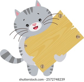 Cute Gray Kitten with Wooden Sign
