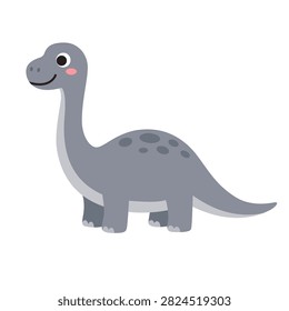 Cute Gray Long Neck Dinosaur Vector Illustration.