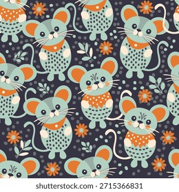 Ratones grises lindos en un fondo oscuro
