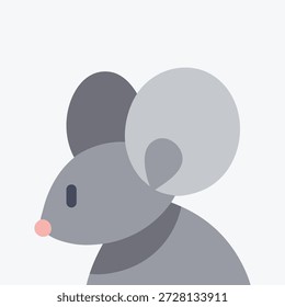 Personagem de mouse cinza bonito com orelhas redondas grandes e um pequeno nariz rosa