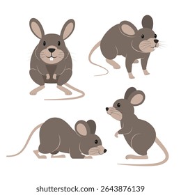 cute gray mouse character set vector illustration 