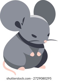 Personagem de mouse cinza bonito sentado com patas juntos e uma cauda longa